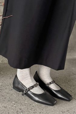 Genuine Leather Square Toe Camellia One-Strap Mary Jane Shoes for Women - Comfortable Versatile Flats for Everyday Wear