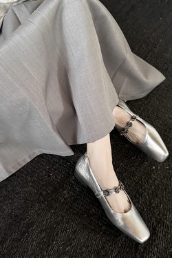 Genuine Leather Square Toe Camellia One-Strap Mary Jane Shoes for Women - Comfortable Versatile Flats for Everyday Wear