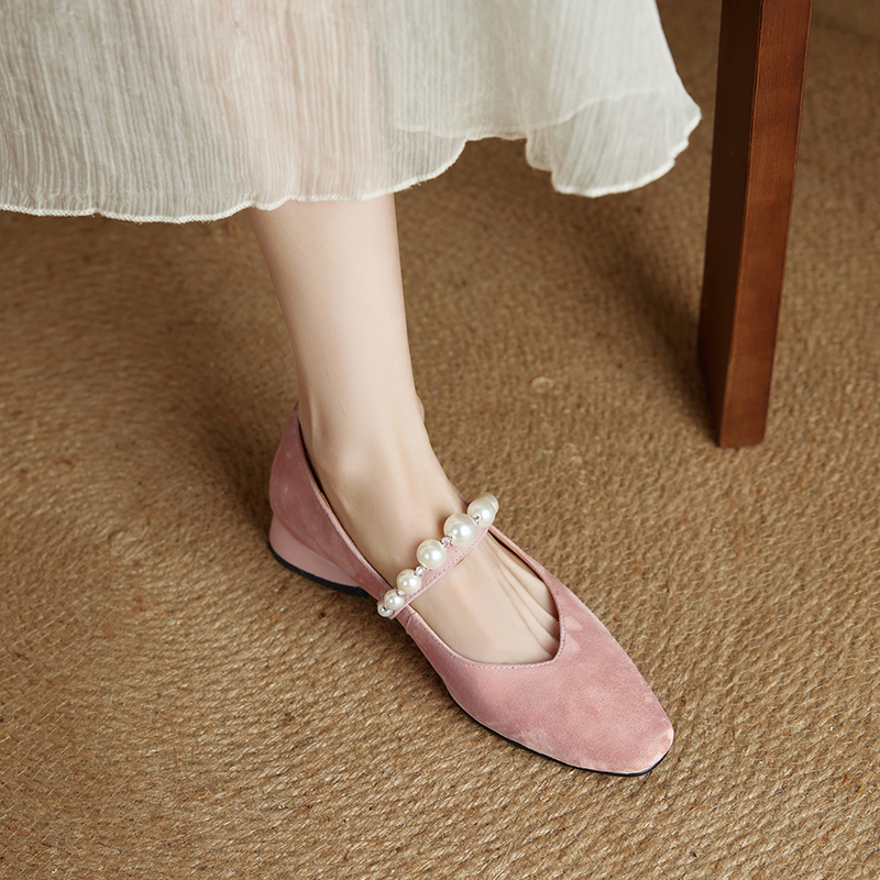 Genuine Leather Square Toe Mary Jane Shoes for Women - Elegant Mid Chunky Heel Pearl Flats, 2025 Style, Versatile Fashion Footwear Genuine Leather Square Toe Mary Jane Shoes for Women - Elegant Mid Chunky Heel Pearl Flats, 2025 Style, Versatile Fashion Footwear