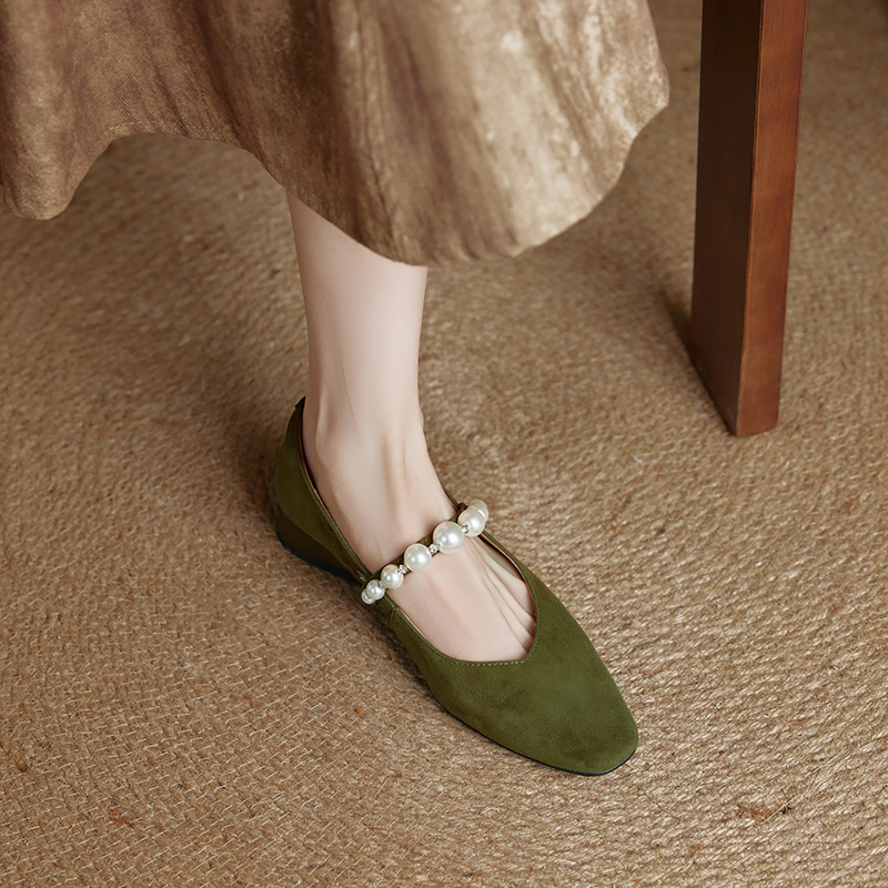 Genuine Leather Square Toe Mary Jane Shoes for Women - Elegant Mid Chunky Heel Pearl Flats, 2025 Style, Versatile Fashion Footwear Genuine Leather Square Toe Mary Jane Shoes for Women - Elegant Mid Chunky Heel Pearl Flats, 2025 Style, Versatile Fashion Footwear