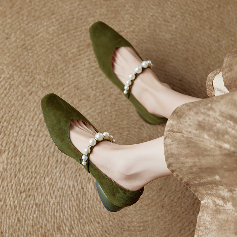 Genuine Leather Square Toe Mary Jane Shoes for Women - Elegant Mid Chunky Heel Pearl Flats, 2025 Style, Versatile Fashion Footwear Genuine Leather Square Toe Mary Jane Shoes for Women - Elegant Mid Chunky Heel Pearl Flats, 2025 Style, Versatile Fashion Footwear