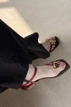 Genuine Leather Square Toe Metal Buckle Clip Toe Sandals for Women - Summer Elegant Low Heel One Strap Footwear