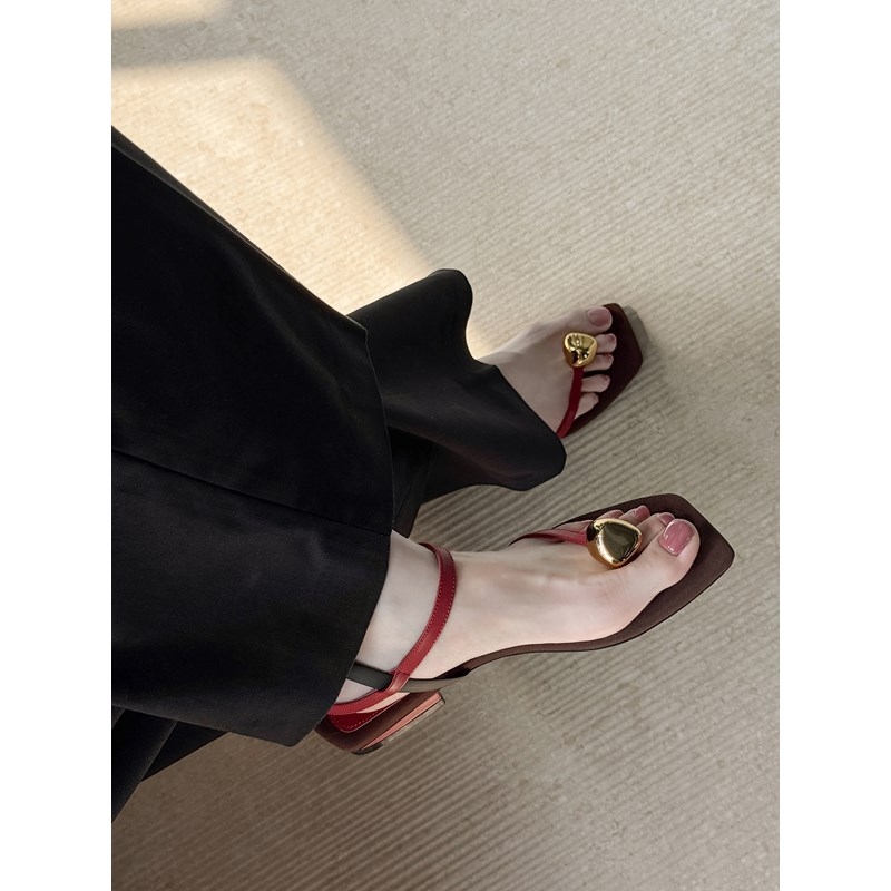 Genuine Leather Square Toe Metal Buckle Clip Toe Sandals for Women - Summer Elegant Low Heel One Strap Footwear Genuine Leather Square Toe Metal Buckle Clip Toe Sandals for Women - Summer Elegant Low Heel One Strap Footwear