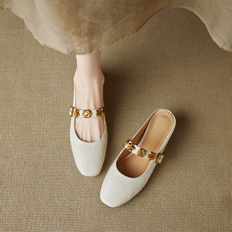 Genuine Leather Square Toe One-Strap Mule Slippers for Women - Summer 2025 Hidden Height Closed-Toe Fashion Footwear Genuine Leather Square Toe One-Strap Mule Slippers for Women - Summer 2025 Hidden Height Closed-Toe Fashion Footwear