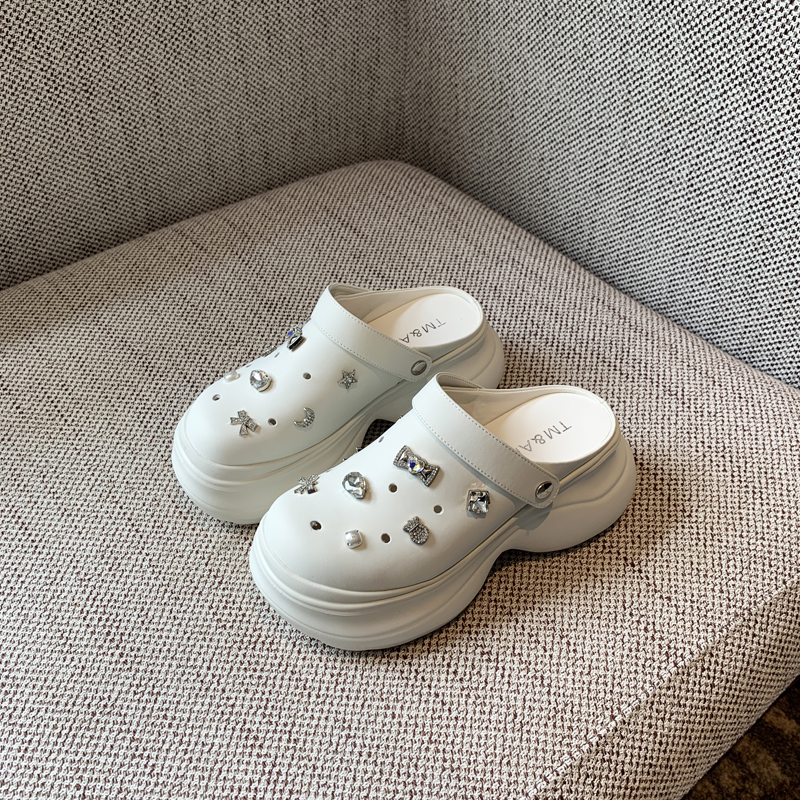 Genuine Leather Thick-Soled Closed-Toe Sandals for Women - 2025 Summer Versatile Half Slippers, Niche Fashion Footwear Genuine Leather Thick-Soled Closed-Toe Sandals for Women - 2025 Summer Versatile Half Slippers, Niche Fashion Footwear