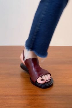 Genuine Leather Vacation Flat-Toe Sandals for Women - Side-Open Black Summer Shoes 2025, Lazy Chic Style