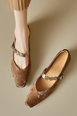 Genuine Leather Vintage Mary Jane Shoes for Women - Mid-Heel, Square Toe, Chunky Heel, Retro Style, Italian Design