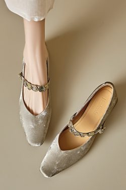 Genuine Leather Vintage Mary Jane Shoes for Women - Mid-Heel, Square Toe, Chunky Heel, Retro Style, Italian Design