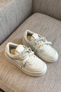 Genuine Leather White Sneakers for Women - 2025 Spring Korean Style Thick-Soled Round-Toe Lace-Up Casual Versatile Shoes