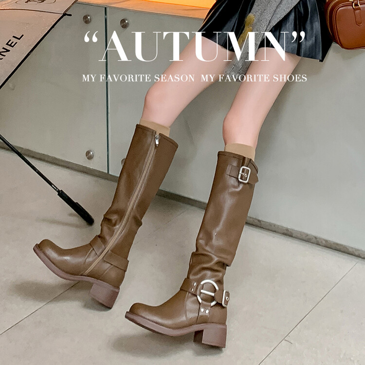 Genuine Leather Women's Knight Boots - Wrinkled Slouch Design, European & American Style Western Belt Buckle, Fashion Trendy Footwear Genuine Leather Women's Knight Boots - Wrinkled Slouch Design, European & American Style Western Belt Buckle, Fashion Trendy Footwear