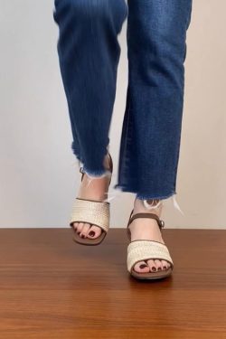 Genuine Leather Woven One-Strap Open-Toe Chunky Heel Sandals for Women - Vacation Style Mid-Heel Shoes for Summer 2025