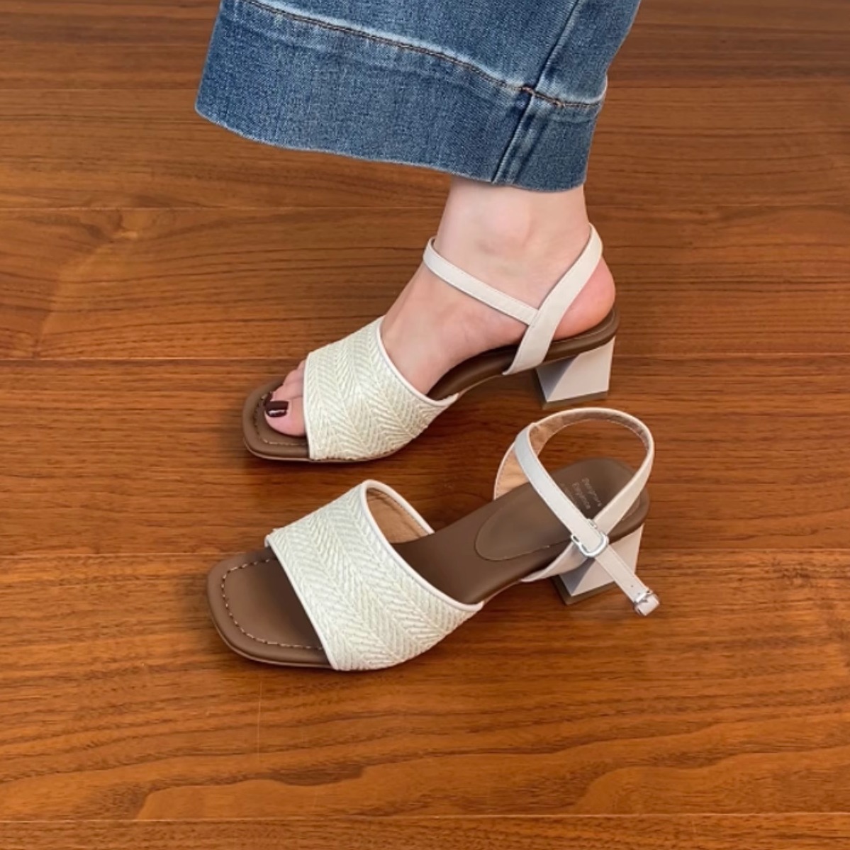 Genuine Leather Woven One-Strap Open-Toe Chunky Heel Sandals for Women - Vacation Style Mid-Heel Shoes for Summer 2025 Genuine Leather Woven One-Strap Open-Toe Chunky Heel Sandals for Women - Vacation Style Mid-Heel Shoes for Summer 2025