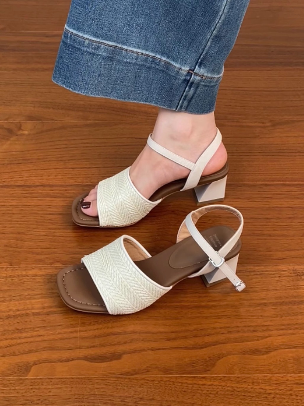 Genuine Leather Woven One-Strap Open-Toe Chunky Heel Sandals for Women - Vacation Style Mid-Heel Shoes for Summer 2025 Genuine Leather Woven One-Strap Open-Toe Chunky Heel Sandals for Women - Vacation Style Mid-Heel Shoes for Summer 2025