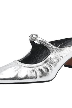 Genuine Soft Leather Mary Jane Half Slippers for Women with Chunky High Heels - Italian Corso Venezia Style