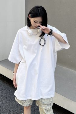 Geometric Print Black Short-Sleeve T-Shirt for Couples - American Street Style Loose Fit High Street Fashion