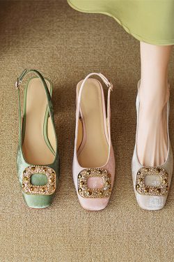 Giant American Style Chunky High-Heeled Open-Back Square-Toe Women's Sandals with Crystal Square Buckle - Fashionable Summer Footwear
