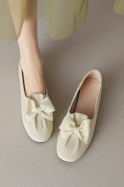 Giant Soft French Genuine Leather Women's Ballet Flats with Gentle Bow - Artistic Two-Way Design for Comfortable Everyday Style