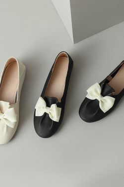 Giant Soft French Genuine Leather Women's Ballet Flats with Gentle Bow - Artistic Two-Way Design for Comfortable Everyday Style