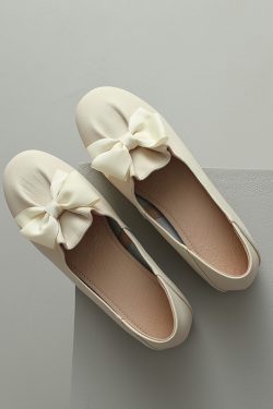 Giant Soft French Genuine Leather Women's Ballet Flats with Gentle Bow - Artistic Two-Way Design for Comfortable Everyday Style