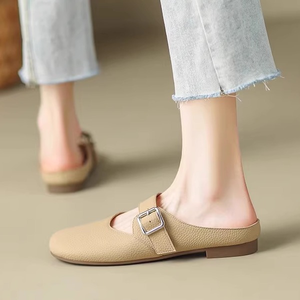 Giant Soft Genuine Leather Open-Toe Half-Slip Women's Outdoor One-Strap Flat Mule Slippers for Summer Comfort Giant Soft Genuine Leather Open-Toe Half-Slip Women's Outdoor One-Strap Flat Mule Slippers for Summer Comfort