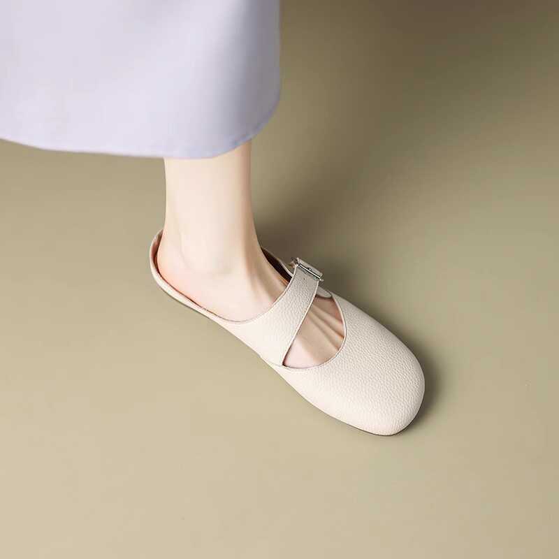 Giant Soft Genuine Leather Open-Toe Half-Slip Women's Outdoor One-Strap Flat Mule Slippers for Summer Comfort Giant Soft Genuine Leather Open-Toe Half-Slip Women's Outdoor One-Strap Flat Mule Slippers for Summer Comfort
