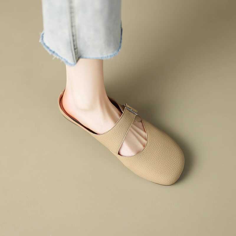 Giant Soft Genuine Leather Open-Toe Half-Slip Women's Outdoor One-Strap Flat Mule Slippers for Summer Comfort Giant Soft Genuine Leather Open-Toe Half-Slip Women's Outdoor One-Strap Flat Mule Slippers for Summer Comfort