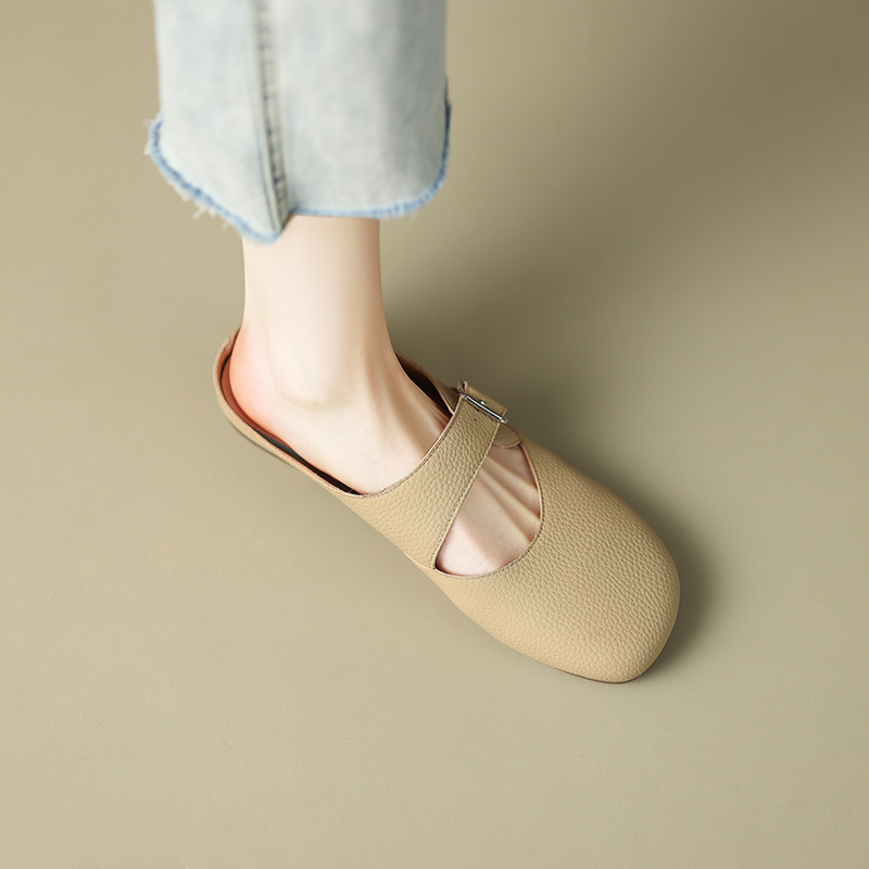 Giant Soft Genuine Leather Open-Toe Half-Slip Women's Outdoor One-Strap Flat Mule Slippers for Summer Comfort Giant Soft Genuine Leather Open-Toe Half-Slip Women's Outdoor One-Strap Flat Mule Slippers for Summer Comfort