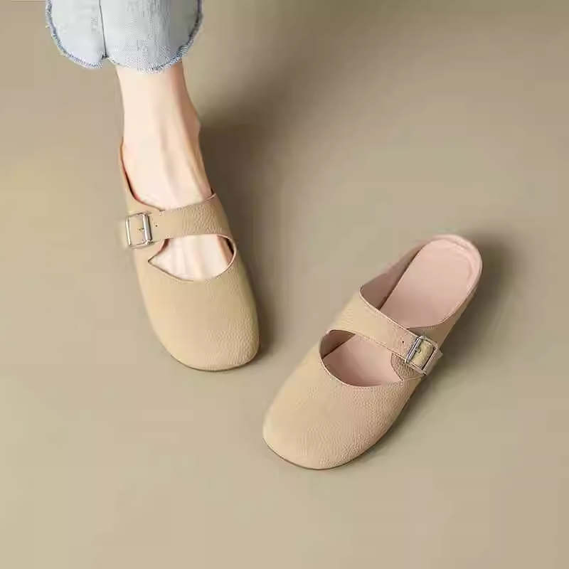 Giant Soft Genuine Leather Open-Toe Half-Slip Women's Outdoor One-Strap Flat Mule Slippers for Summer Comfort Giant Soft Genuine Leather Open-Toe Half-Slip Women's Outdoor One-Strap Flat Mule Slippers for Summer Comfort