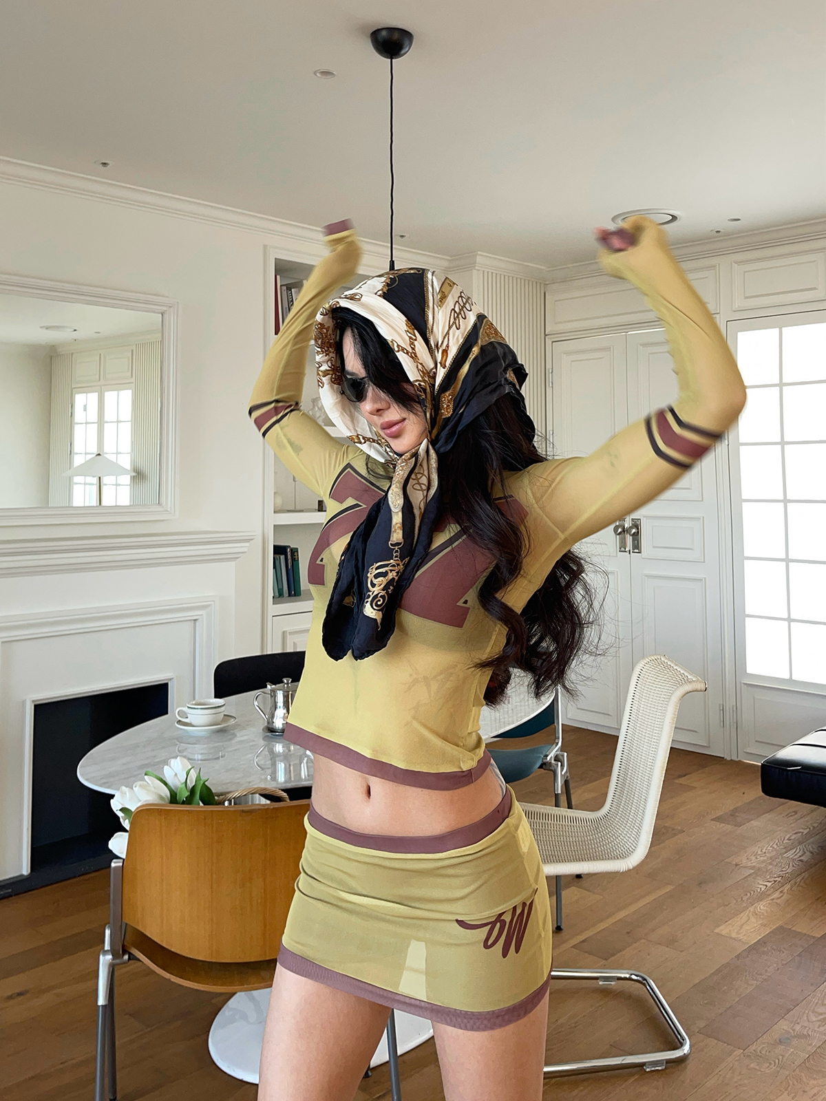 Ginger Yellow and Brown Sheer Mesh Party Night Set - Trendy 90s Inspired Outfit for Stylish Nights Out Ginger Yellow and Brown Sheer Mesh Party Night Set - Trendy 90s Inspired Outfit for Stylish Nights Out