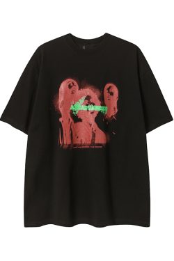 Ginger Yellow Retro Printed Short Sleeve T-Shirt for Women, Trendy Loose Fit Casual Tee, Summer 2025 Fashion