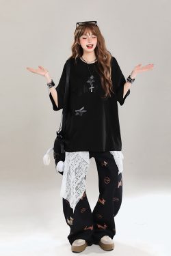 Girls' American Style Star Print Short Sleeve T-Shirt, Unique Summer Design, Loose Fit, Trendy Casual Wear