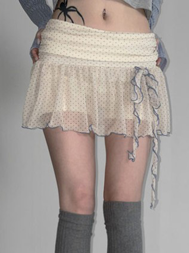 Girls' Butterfly Flower Polka Dot Pleated Skirt - Low Waist French Style, Cute Yarn Design for Women's Fashion Girls' Butterfly Flower Polka Dot Pleated Skirt - Low Waist French Style, Cute Yarn Design for Women's Fashion