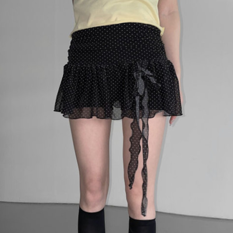 Girls' Butterfly Flower Polka Dot Pleated Skirt - Low Waist French Style, Cute Yarn Design for Women's Fashion Girls' Butterfly Flower Polka Dot Pleated Skirt - Low Waist French Style, Cute Yarn Design for Women's Fashion