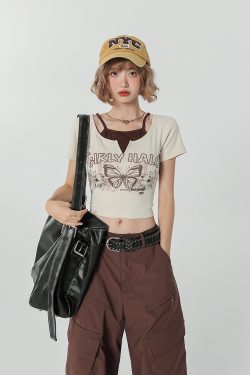 Girly Round Neck Short Sleeve T-Shirt for Women - Summer Slim Fit Fake Two-Piece Top, Casual Style