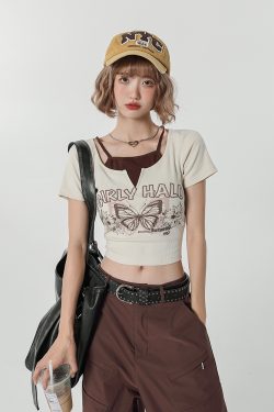 Girly Round Neck Short Sleeve T-Shirt for Women - Summer Slim Fit Fake Two-Piece Top, Casual Style
