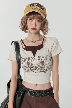 Girly Round Neck Short Sleeve T-Shirt for Women - Summer Slim Fit Fake Two-Piece Top, Casual Style