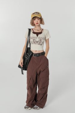 Girly Round Neck Short Sleeve T-Shirt for Women - Summer Slim Fit Fake Two-Piece Top, Casual Style