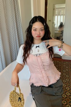 Gold Big Bow Polka Dot Short Sleeve T-Shirt for Women - Summer 2025 Unique Age-Reducing Top for Plus Size Fashion