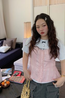 Gold Big Bow Polka Dot Short Sleeve T-Shirt for Women - Summer 2025 Unique Age-Reducing Top for Plus Size Fashion