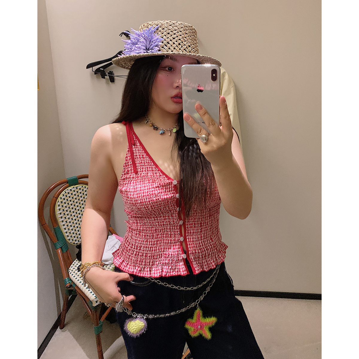 Gold Hollow Out Strap Tank Top for Women - Plus Size Summer Outfit, Big Support, Trendy Hot Girl Style 2025 Gold Hollow Out Strap Tank Top for Women - Plus Size Summer Outfit, Big Support, Trendy Hot Girl Style 2025