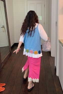 Gold Lace Splicing Slit Midi Skirt for Women, Plus Size 2025 Summer Fashion, Slimming Belly Coverage, Trendy Big Support Design