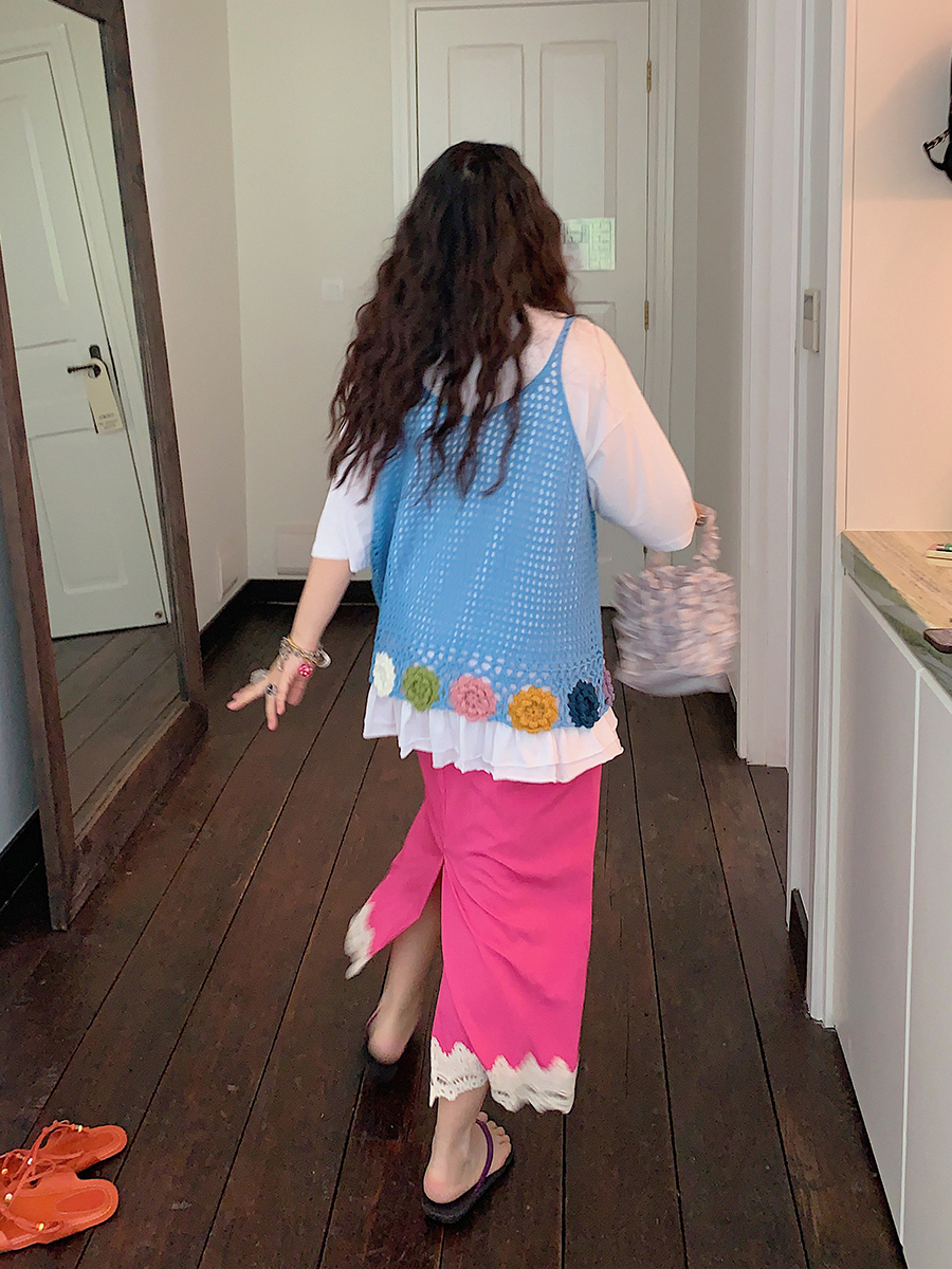 Gold Lace Splicing Slit Midi Skirt for Women, Plus Size 2025 Summer Fashion, Slimming Belly Coverage, Trendy Big Support Design Gold Lace Splicing Slit Midi Skirt for Women, Plus Size 2025 Summer Fashion, Slimming Belly Coverage, Trendy Big Support Design