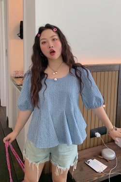 Gold Plaid Waist-Cinching Short Sleeve Shirt for Women - Summer 2025 Light Luxury Chic Top, Perfect for Y2K and Korean Style Fashion.