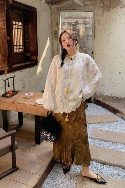 Gold Satin Fishtail Half Skirt for Women - Plus Size Retro Chinese Style National Wind 2025 Fashion