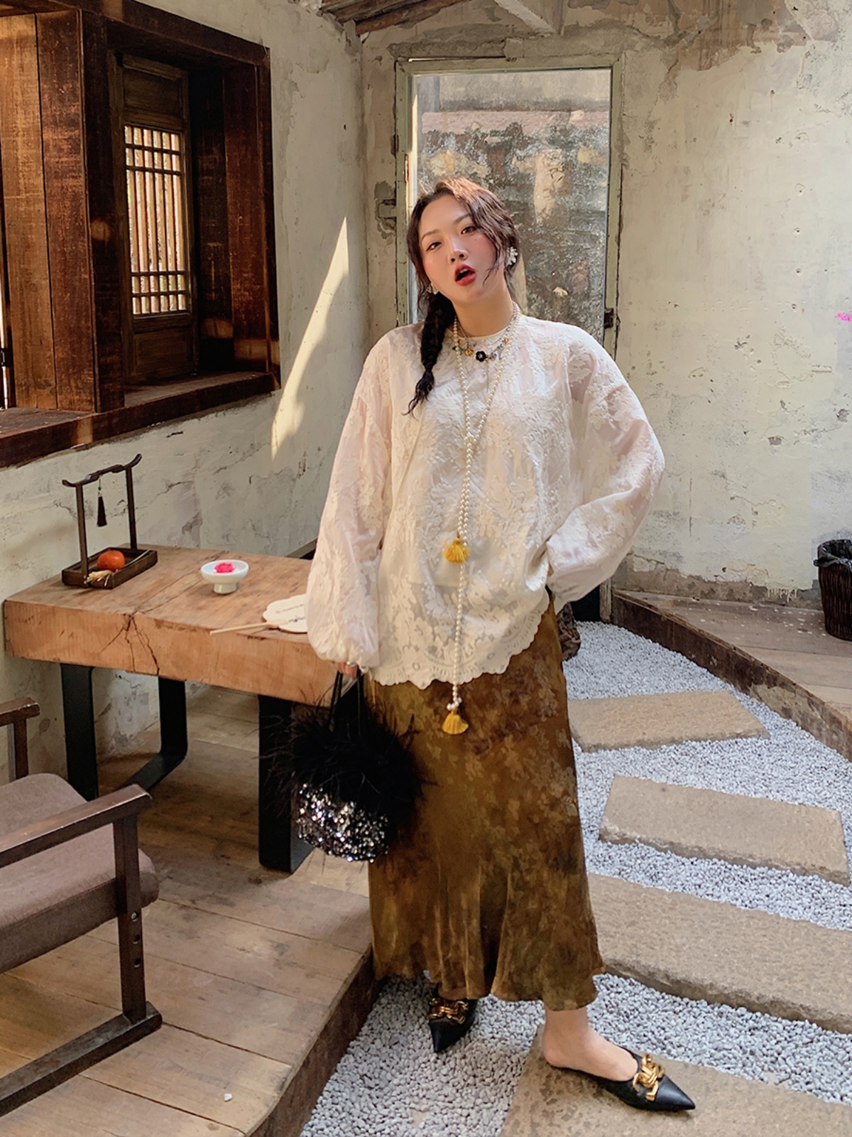 Gold Satin Fishtail Half Skirt for Women - Plus Size Retro Chinese Style National Wind 2025 Fashion Gold Satin Fishtail Half Skirt for Women - Plus Size Retro Chinese Style National Wind 2025 Fashion