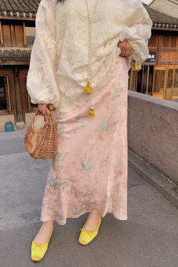 Gold Satin Fishtail Half Skirt for Women - Plus Size Retro Chinese Style National Wind 2025 Fashion