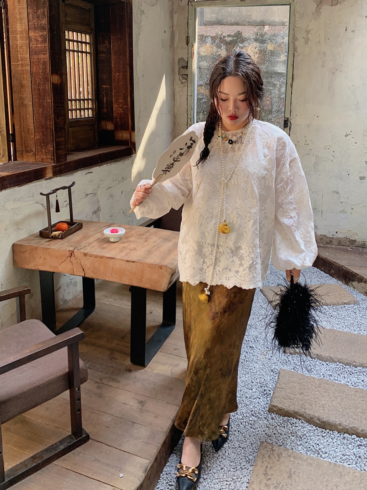 Gold Satin Fishtail Half Skirt for Women - Plus Size Retro Chinese Style National Wind 2025 Fashion Gold Satin Fishtail Half Skirt for Women - Plus Size Retro Chinese Style National Wind 2025 Fashion