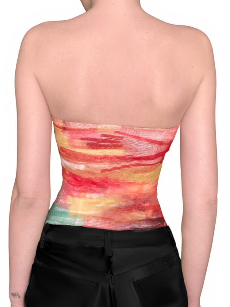 Gradient Color Strapless Holiday Top for Women - Backless Design with Waist Cincher & Spaghetti Straps, Perfect for Summer Parties Gradient Color Strapless Holiday Top for Women - Backless Design with Waist Cincher & Spaghetti Straps, Perfect for Summer Parties