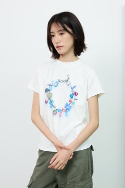 Gradient Printed Short Sleeve Crop Top T-Shirt for Women with Shoulder Design - Summer Fashion Statement