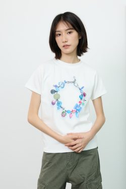 Gradient Printed Short Sleeve Crop Top T-Shirt for Women with Shoulder Design - Summer Fashion Statement